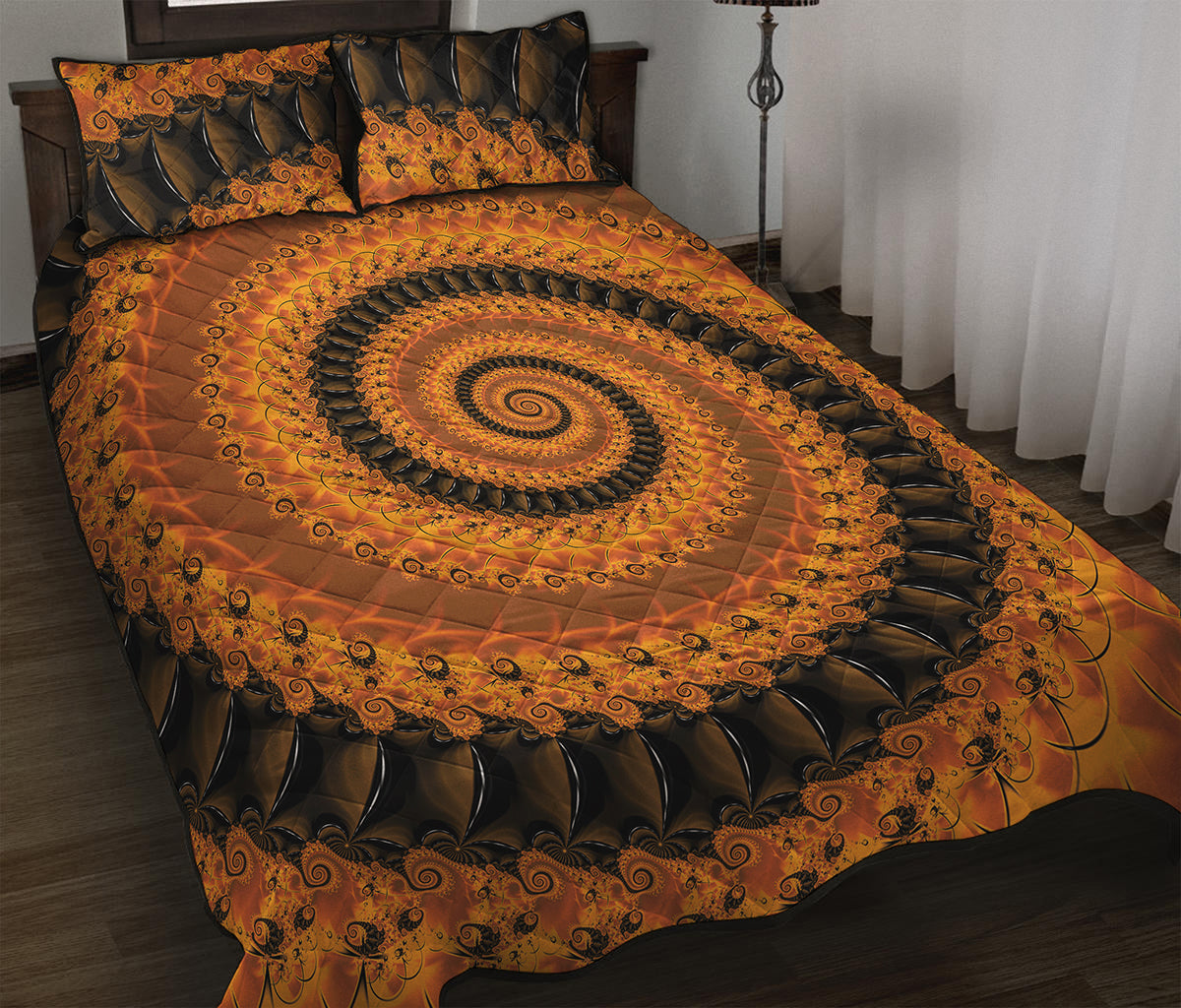Spiral Fractal Print Quilt Bed Set