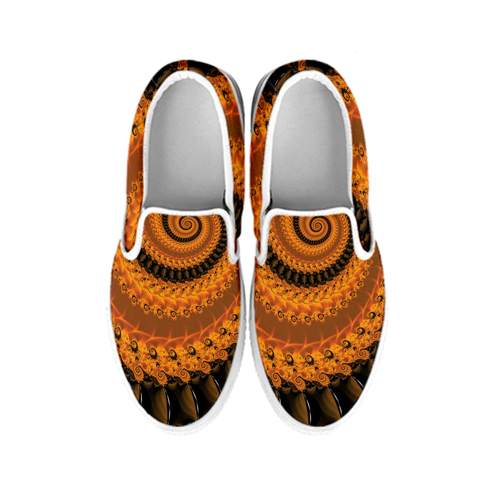 Spiral Fractal Print White Slip On Shoes