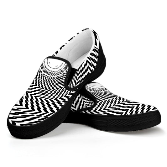 Spiral Illusory Motion Print Black Slip On Shoes