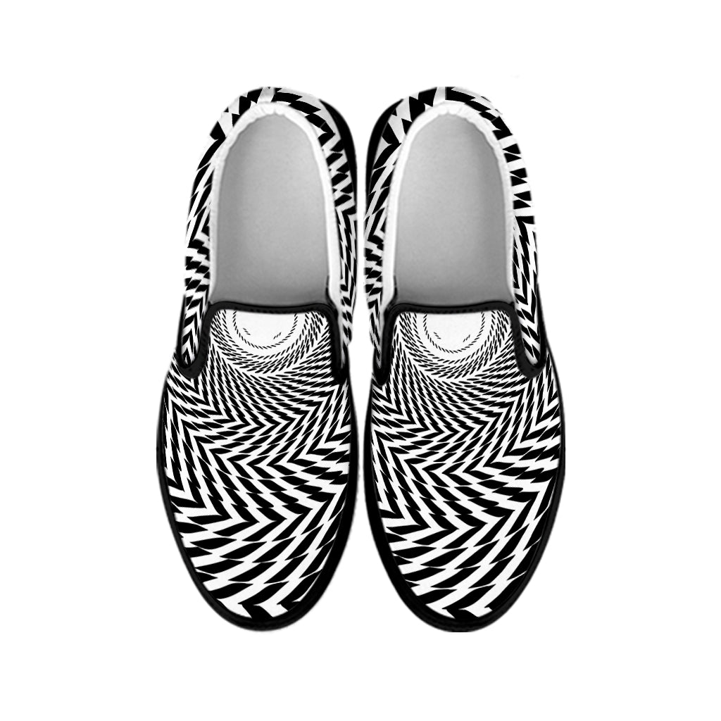Spiral Illusory Motion Print Black Slip On Shoes