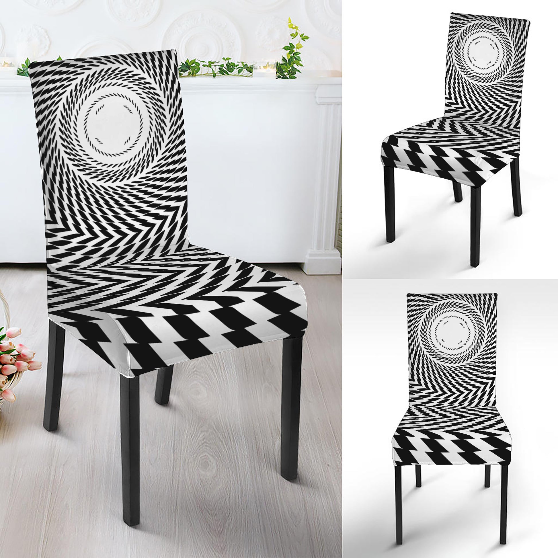 Spiral Illusory Motion Print Dining Chair Slipcover