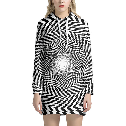 Spiral Illusory Motion Print Hoodie Dress