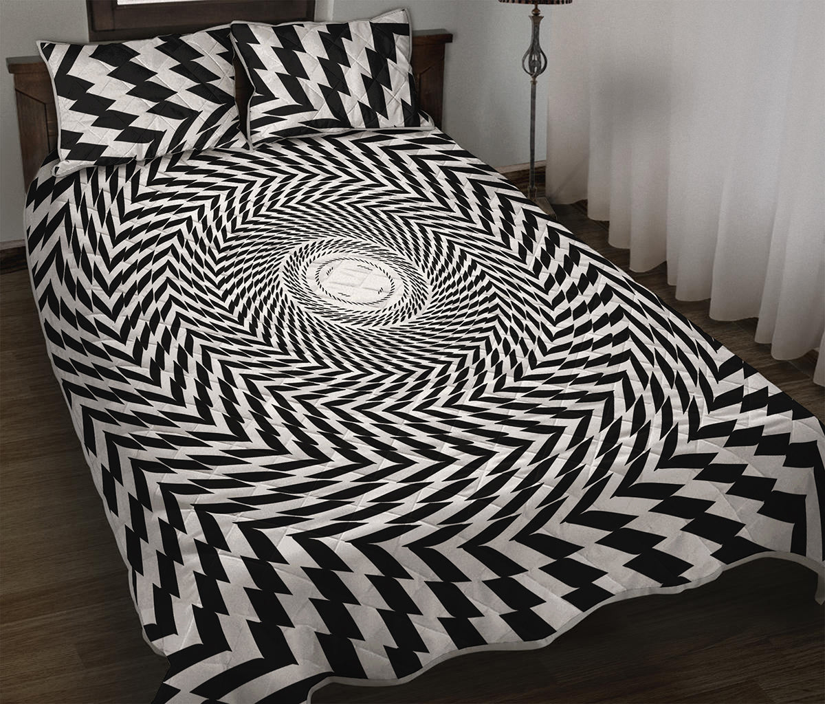 Spiral Illusory Motion Print Quilt Bed Set