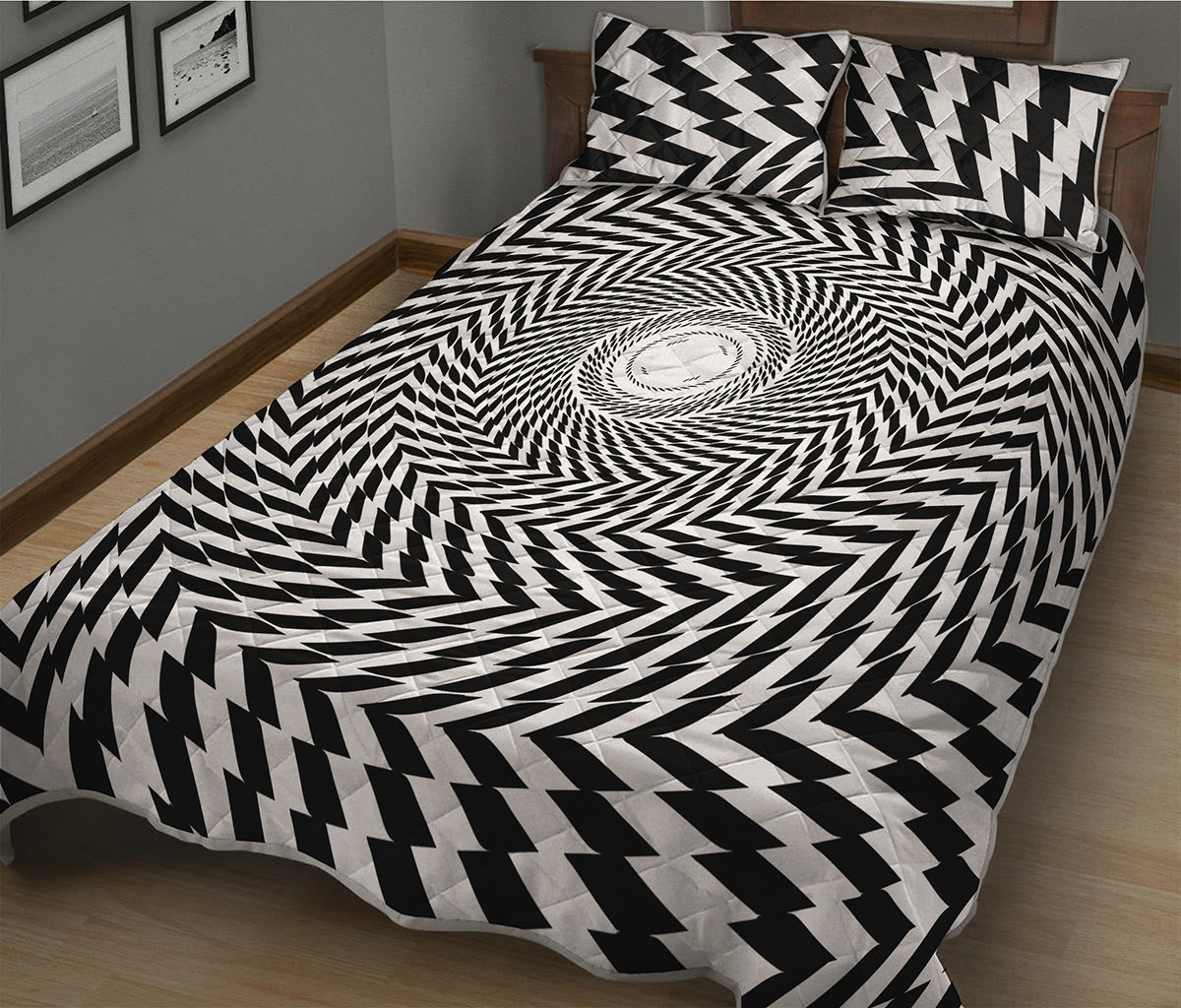 Spiral Illusory Motion Print Quilt Bed Set