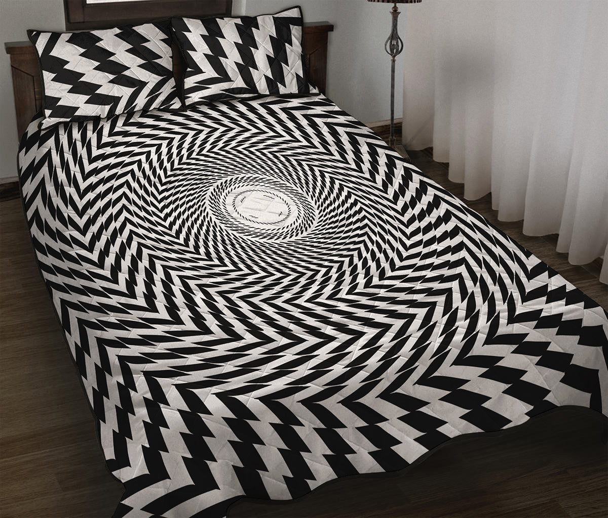 Spiral Illusory Motion Print Quilt Bed Set