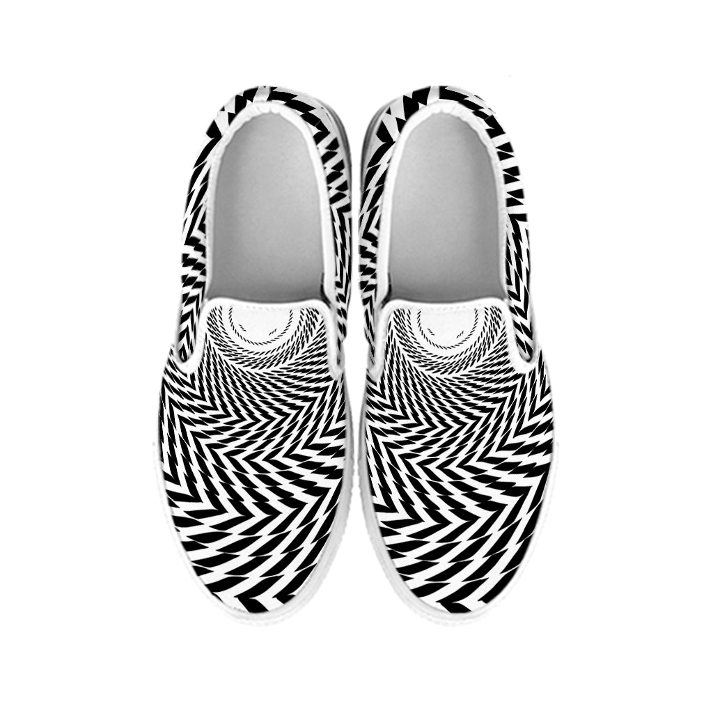 Spiral Illusory Motion Print White Slip On Shoes