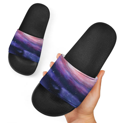 Spiral Milky Way Print Black Slide Sandals