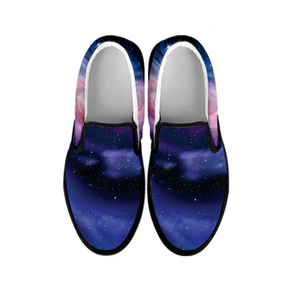 Spiral Milky Way Print Black Slip On Shoes