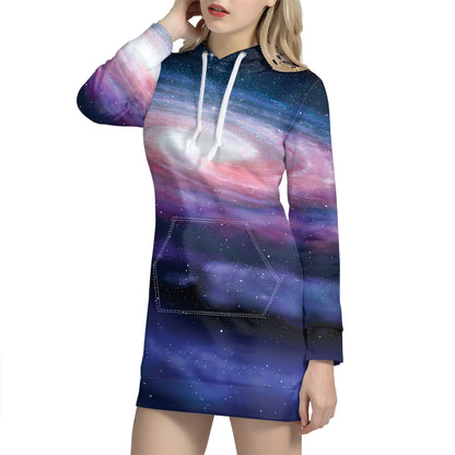Spiral Milky Way Print Hoodie Dress