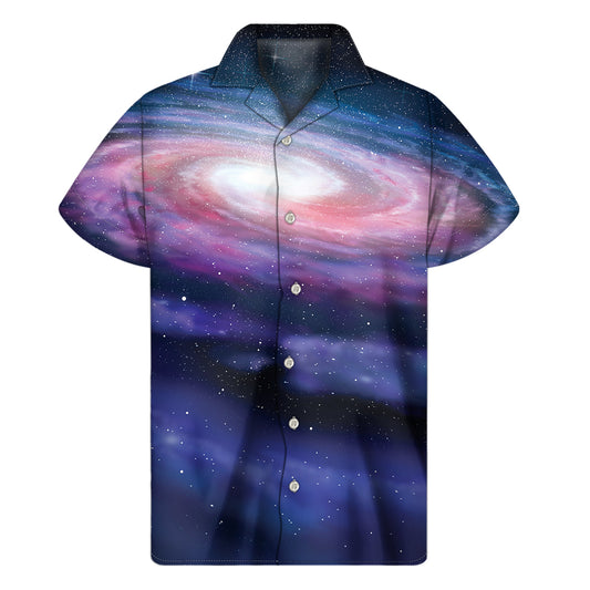 Spiral Milky Way Print Men's Short Sleeve Shirt