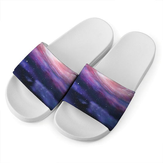 Spiral Milky Way Print White Slide Sandals
