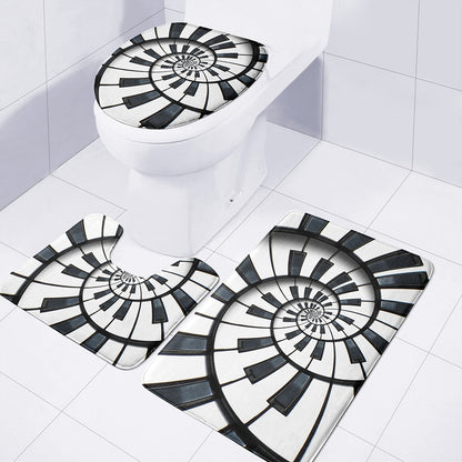 Spiral Piano Keyboard Print 3 Piece Bath Mat Set