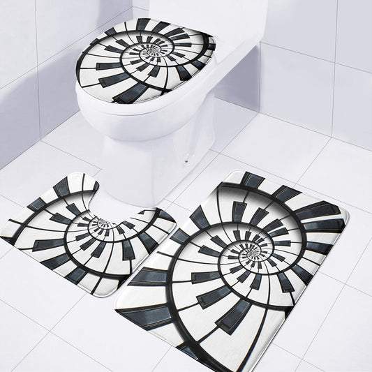 Spiral Piano Keyboard Print 3 Piece Bath Mat Set