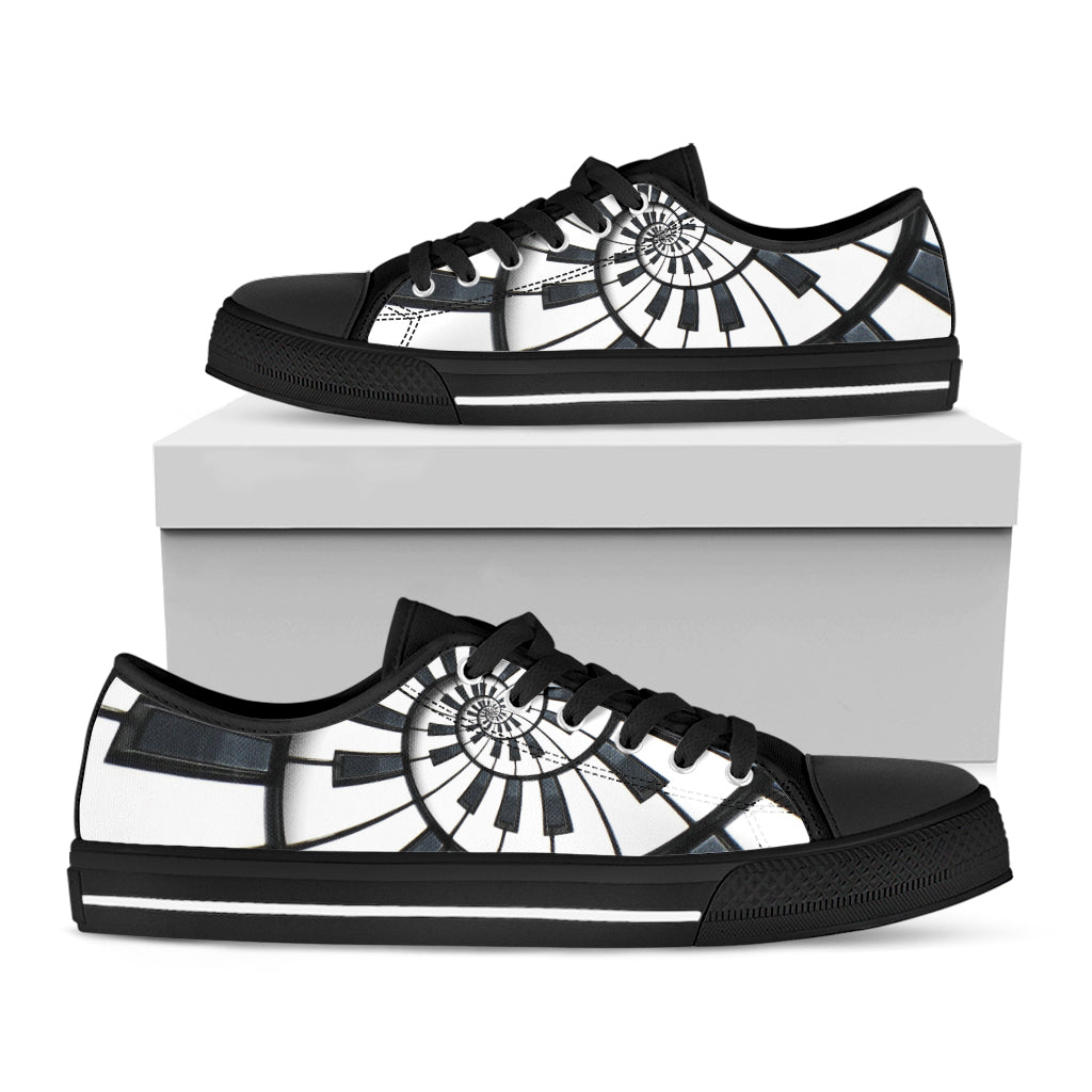 Spiral Piano Keyboard Print Black Low Top Shoes