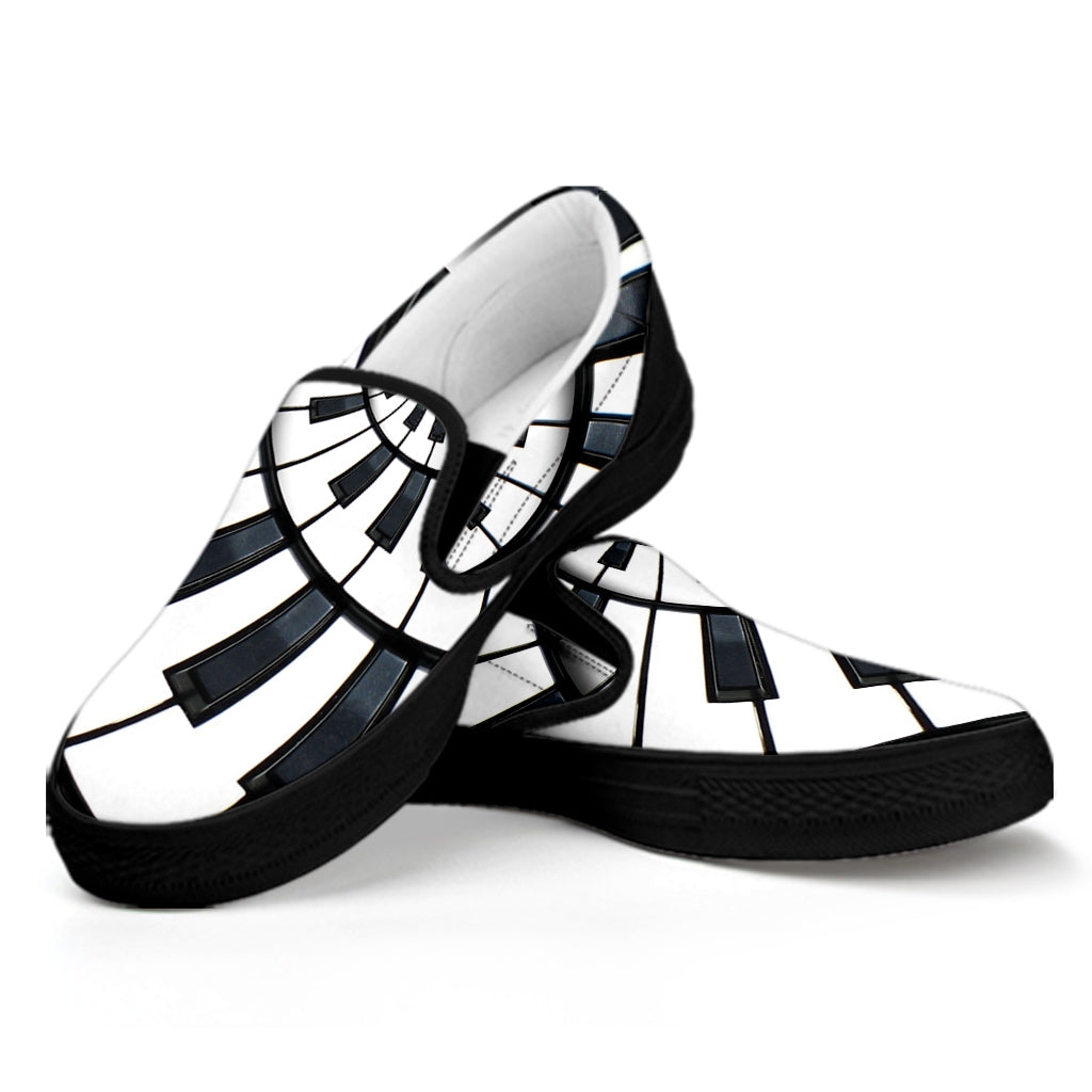 Spiral Piano Keyboard Print Black Slip On Shoes