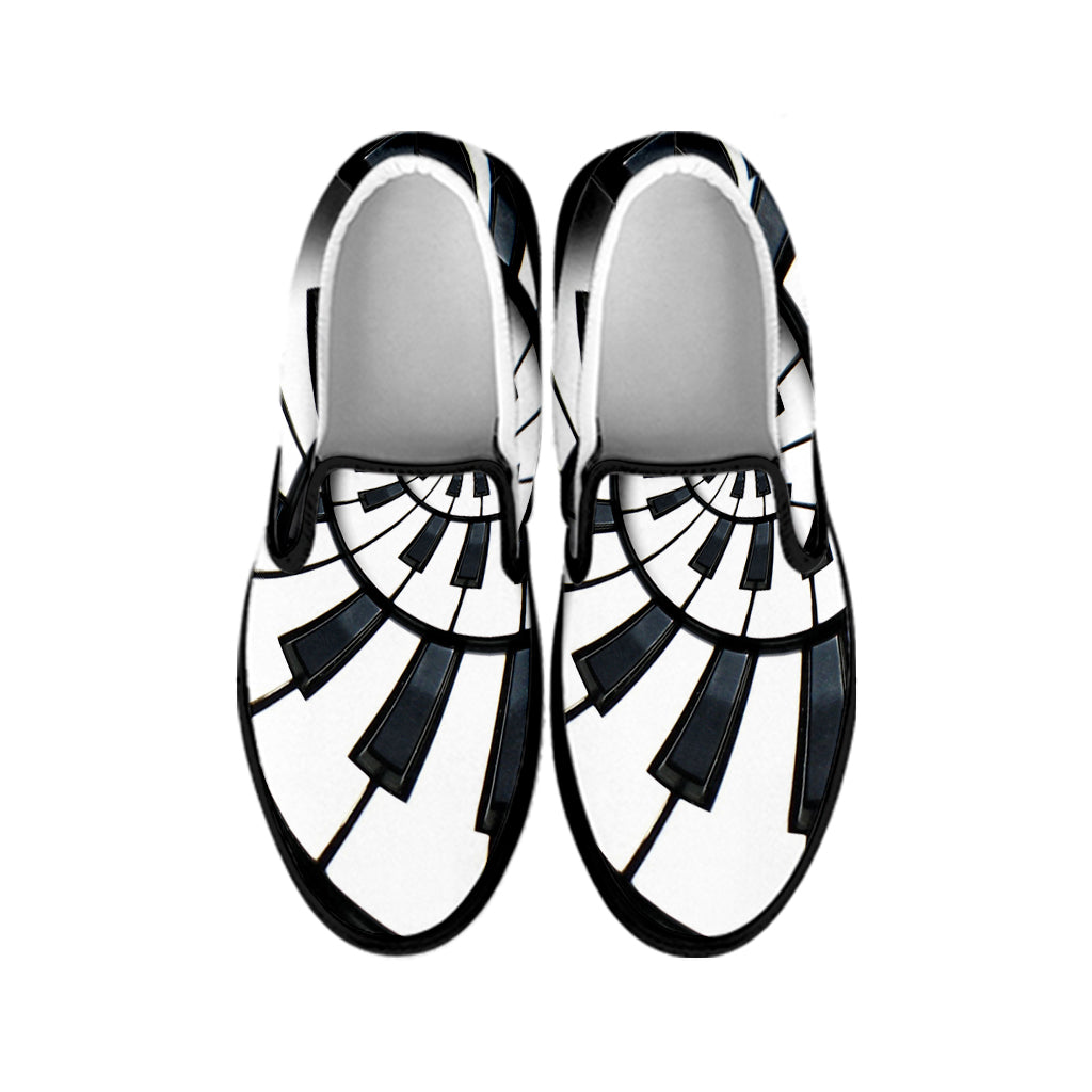 Spiral Piano Keyboard Print Black Slip On Shoes
