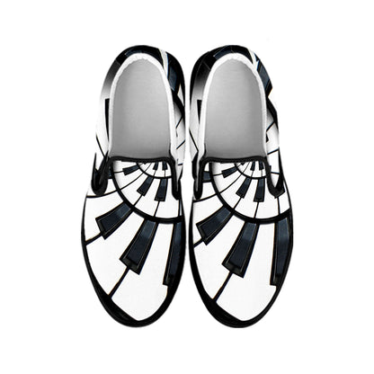 Spiral Piano Keyboard Print Black Slip On Shoes