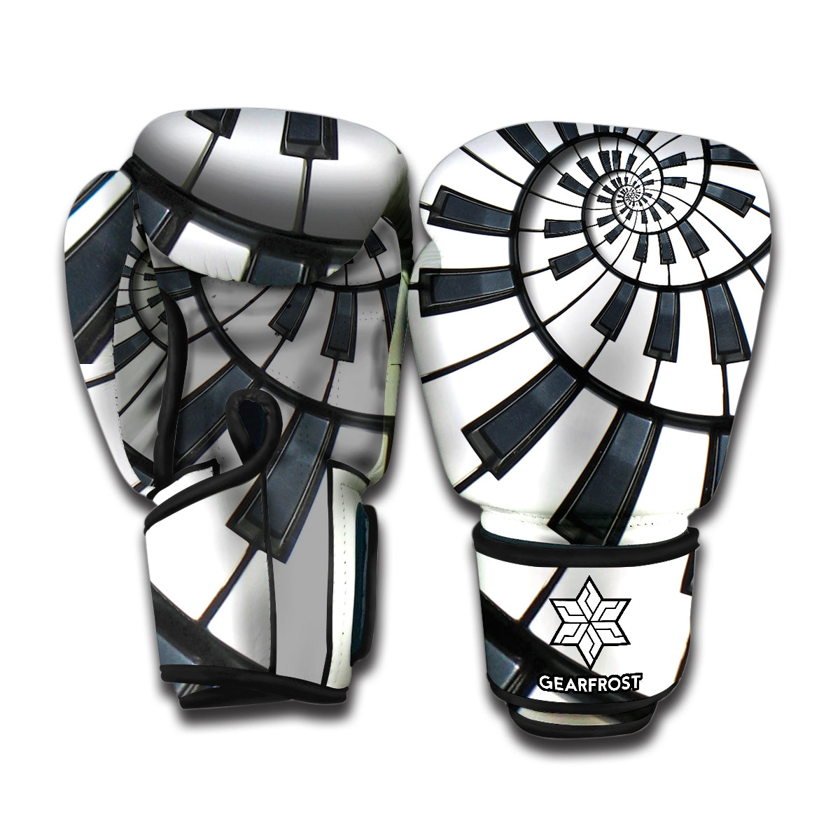 Spiral Piano Keyboard Print Boxing Gloves