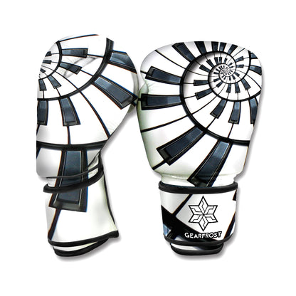 Spiral Piano Keyboard Print Boxing Gloves