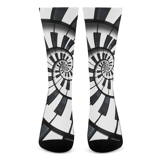 Spiral Piano Keyboard Print Crew Socks