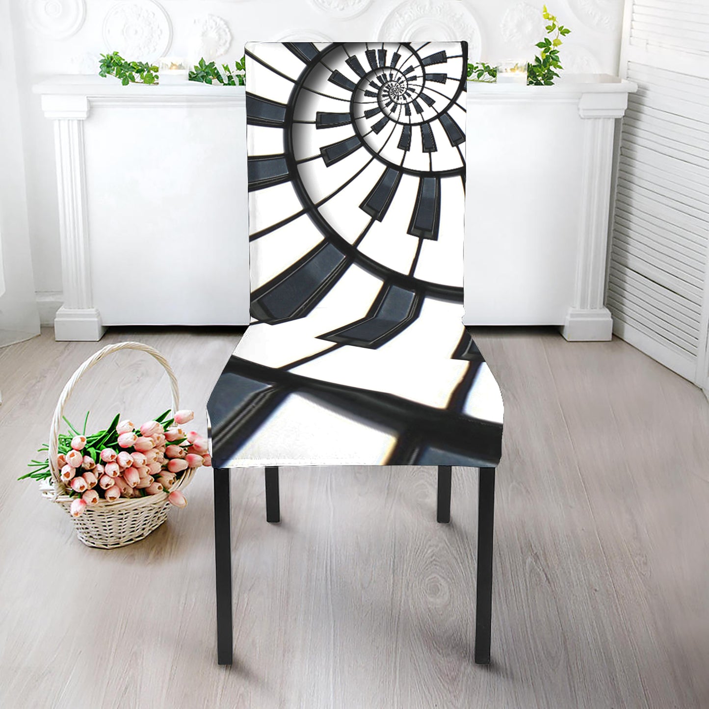 Spiral Piano Keyboard Print Dining Chair Slipcover