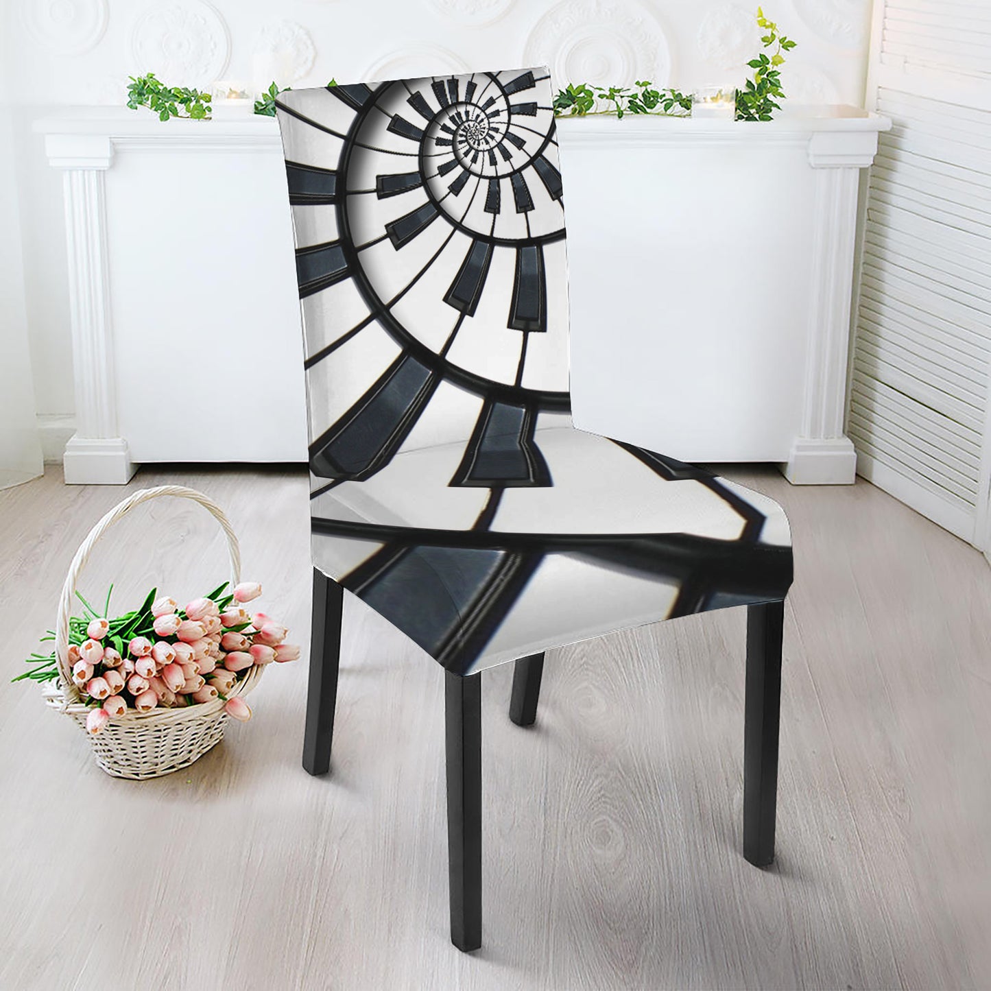 Spiral Piano Keyboard Print Dining Chair Slipcover