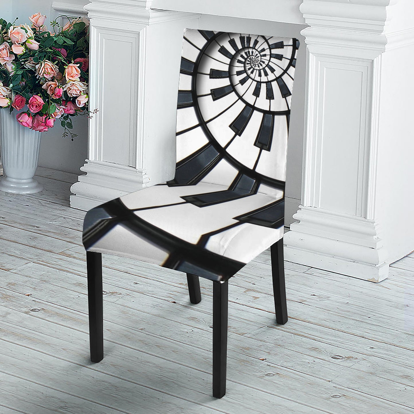 Spiral Piano Keyboard Print Dining Chair Slipcover