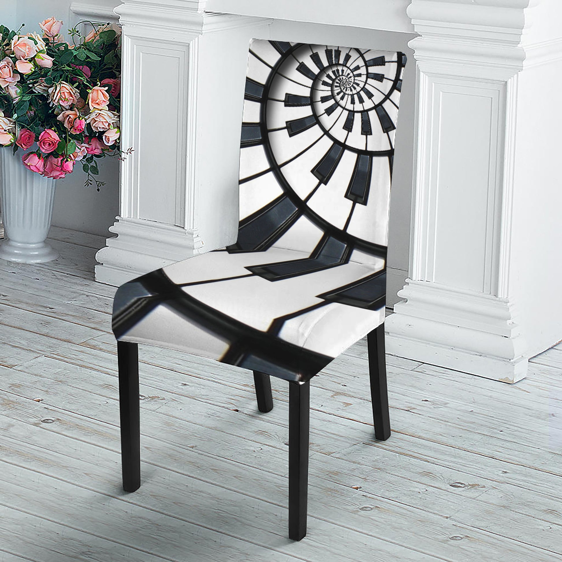 Spiral Piano Keyboard Print Dining Chair Slipcover