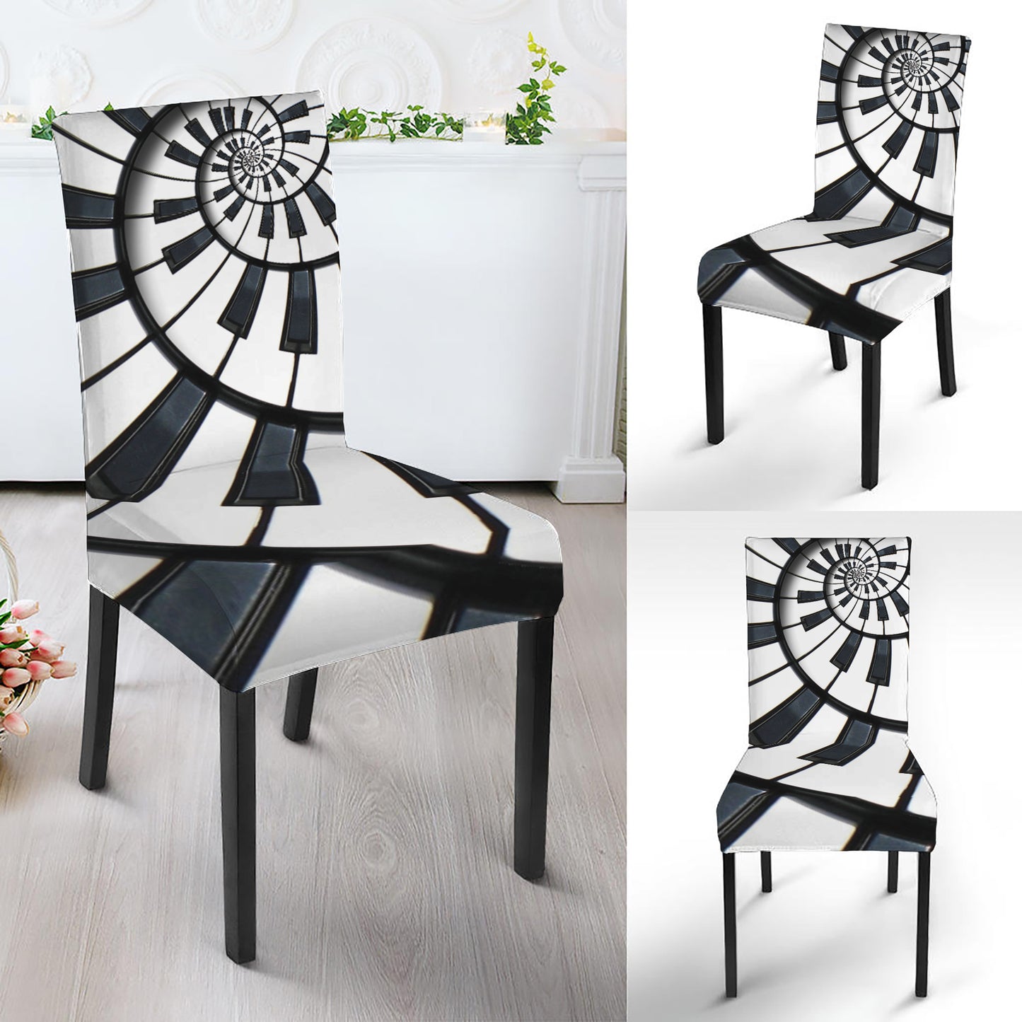 Spiral Piano Keyboard Print Dining Chair Slipcover