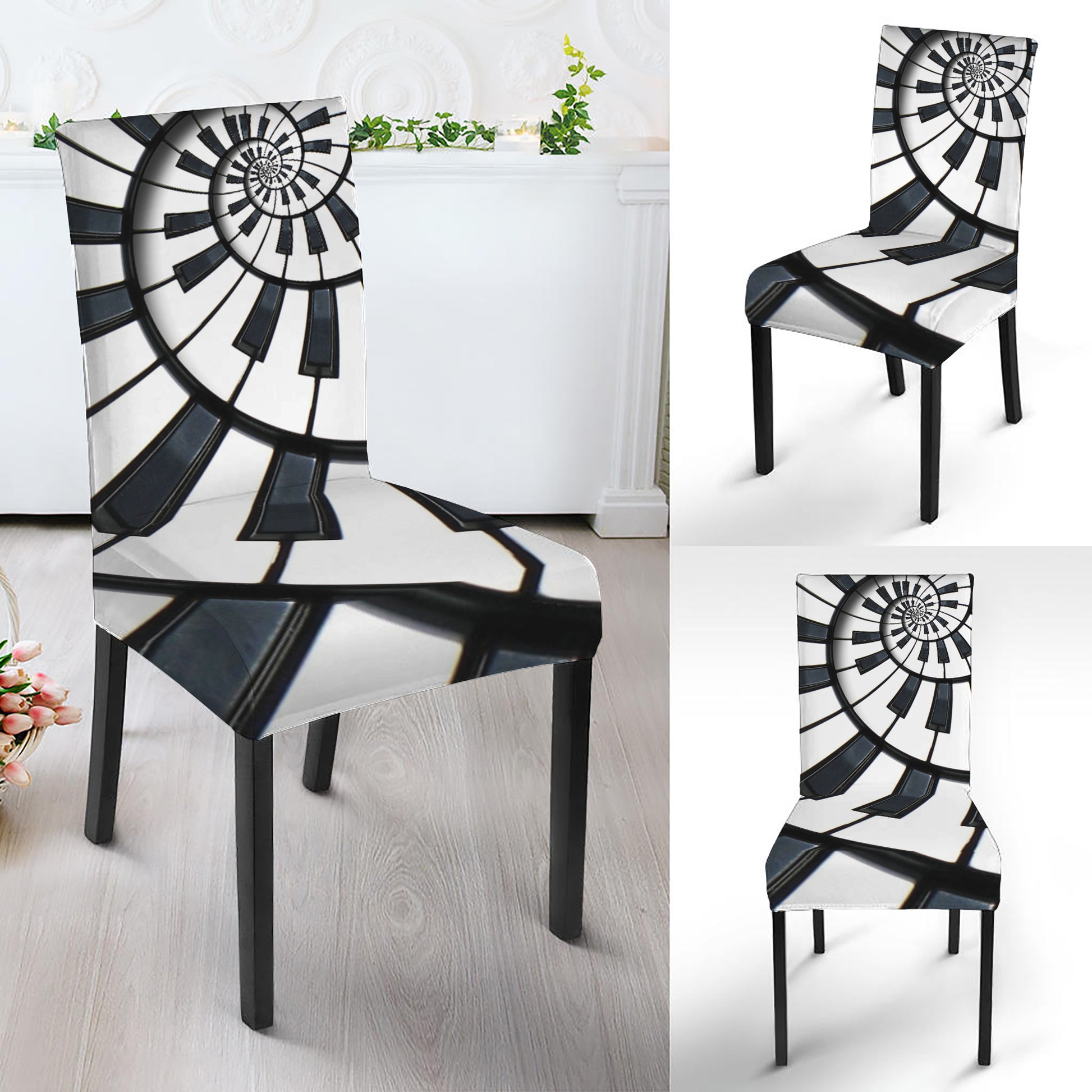 Spiral Piano Keyboard Print Dining Chair Slipcover