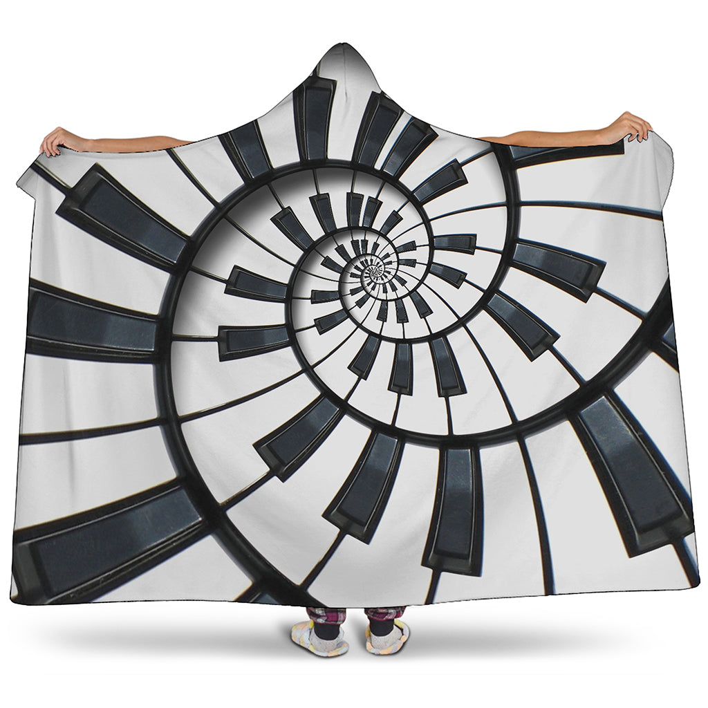 Spiral Piano Keyboard Print Hooded Blanket
