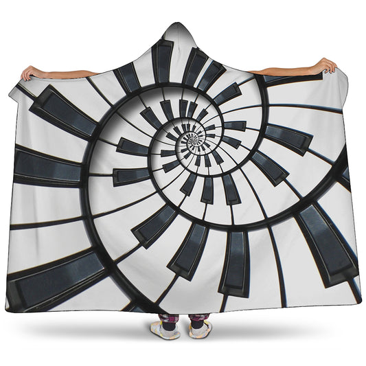 Spiral Piano Keyboard Print Hooded Blanket