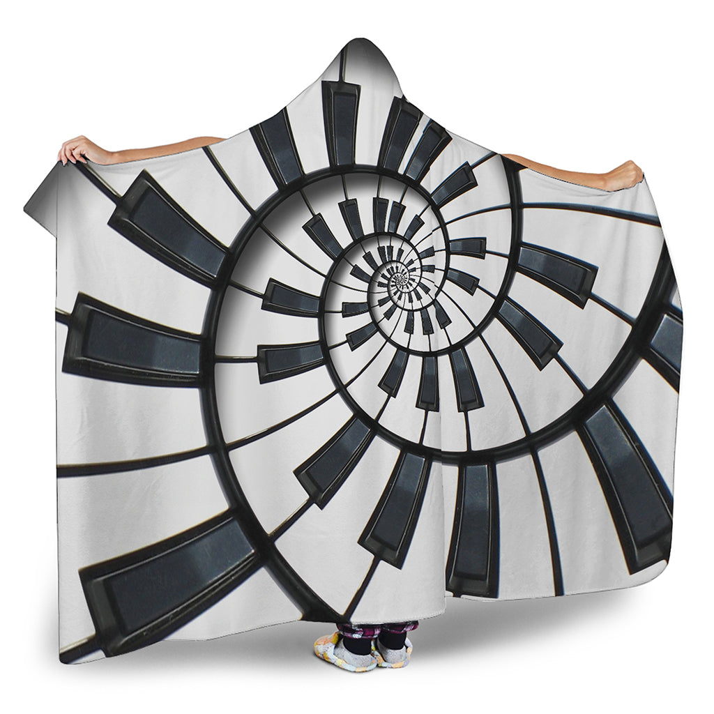 Spiral Piano Keyboard Print Hooded Blanket