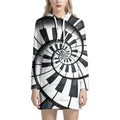 Spiral Piano Keyboard Print Pullover Hoodie Dress