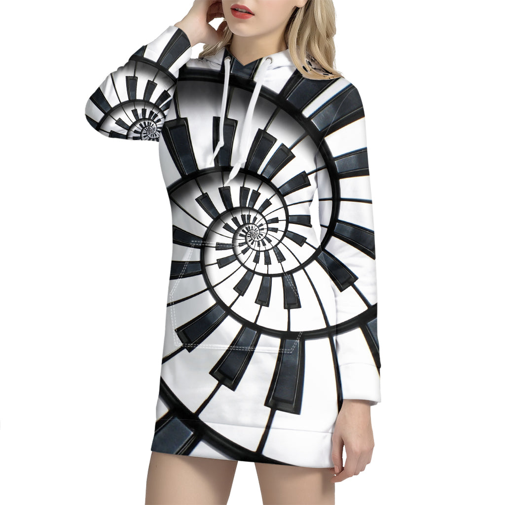 Spiral Piano Keyboard Print Hoodie Dress
