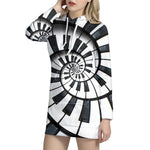 Spiral Piano Keyboard Print Hoodie Dress