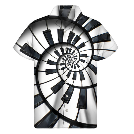 Spiral Piano Keyboard Print Men's Short Sleeve Shirt