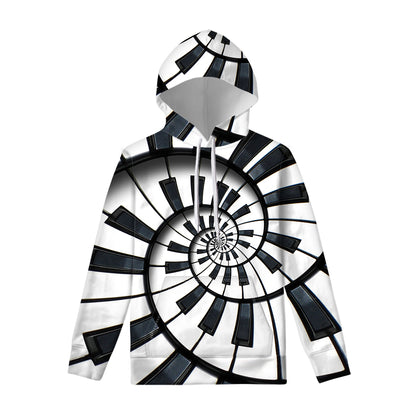 Spiral Piano Keyboard Print Pullover Hoodie