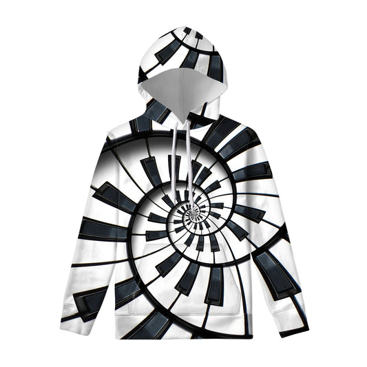 Spiral Piano Keyboard Print Pullover Hoodie