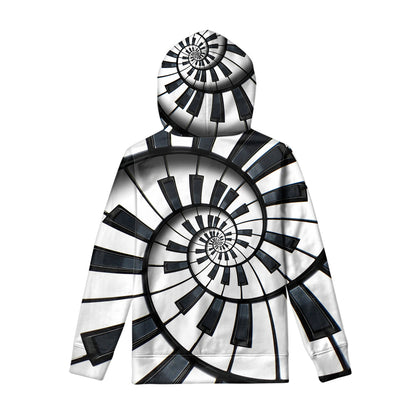 Spiral Piano Keyboard Print Pullover Hoodie