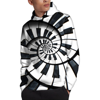 Spiral Piano Keyboard Print Pullover Hoodie