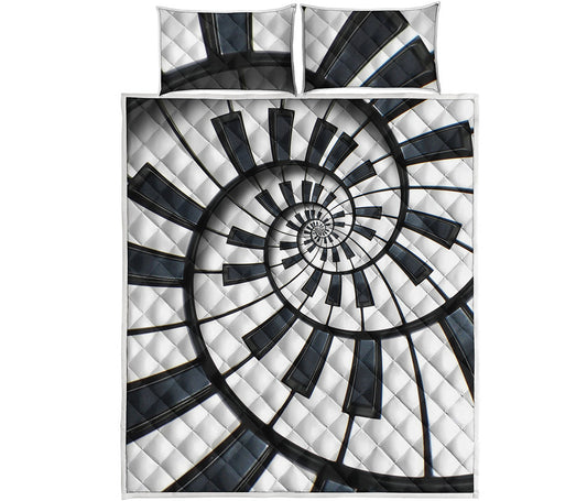 Spiral Piano Keyboard Print Quilt Bed Set