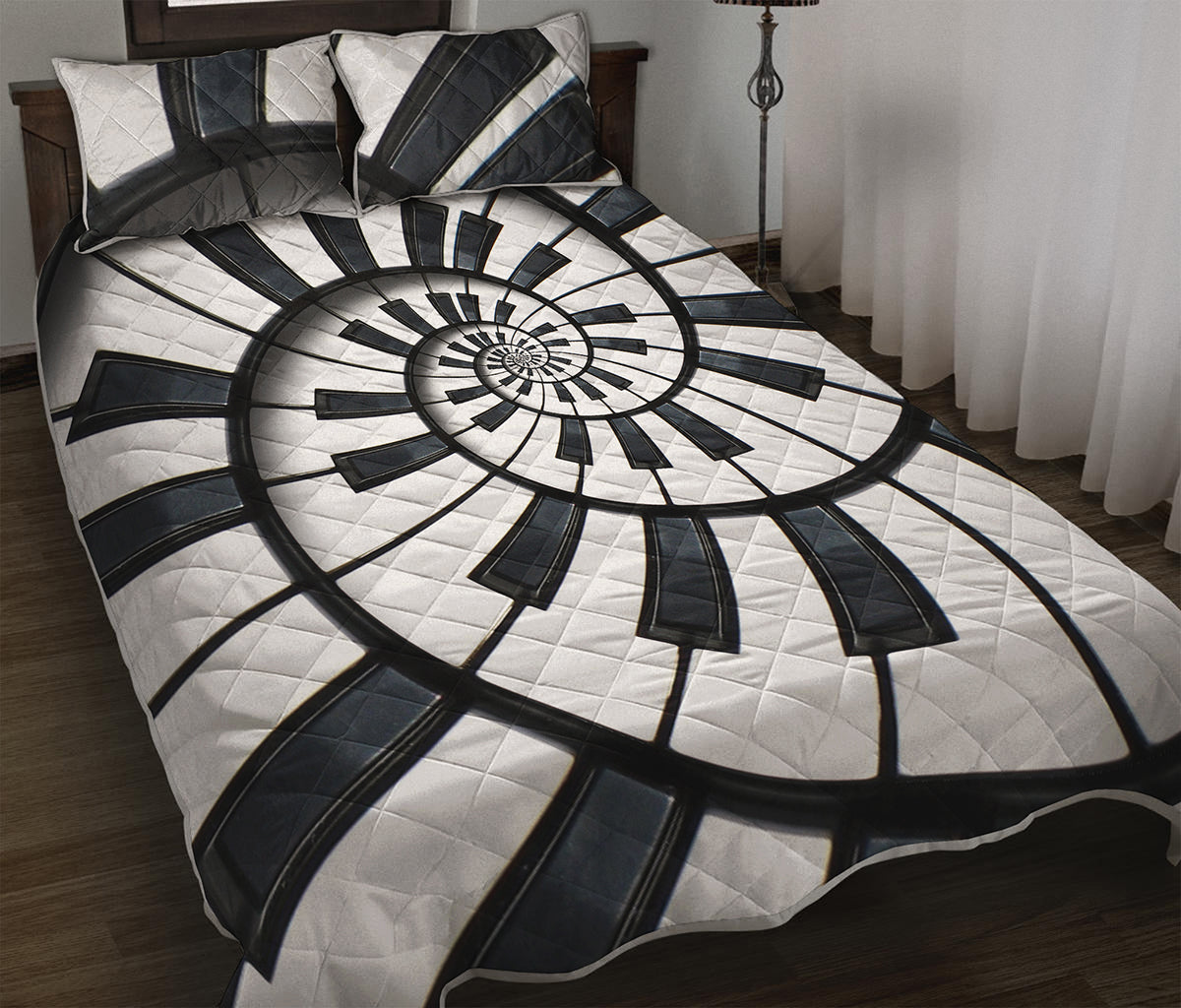 Spiral Piano Keyboard Print Quilt Bed Set