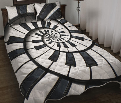Spiral Piano Keyboard Print Quilt Bed Set