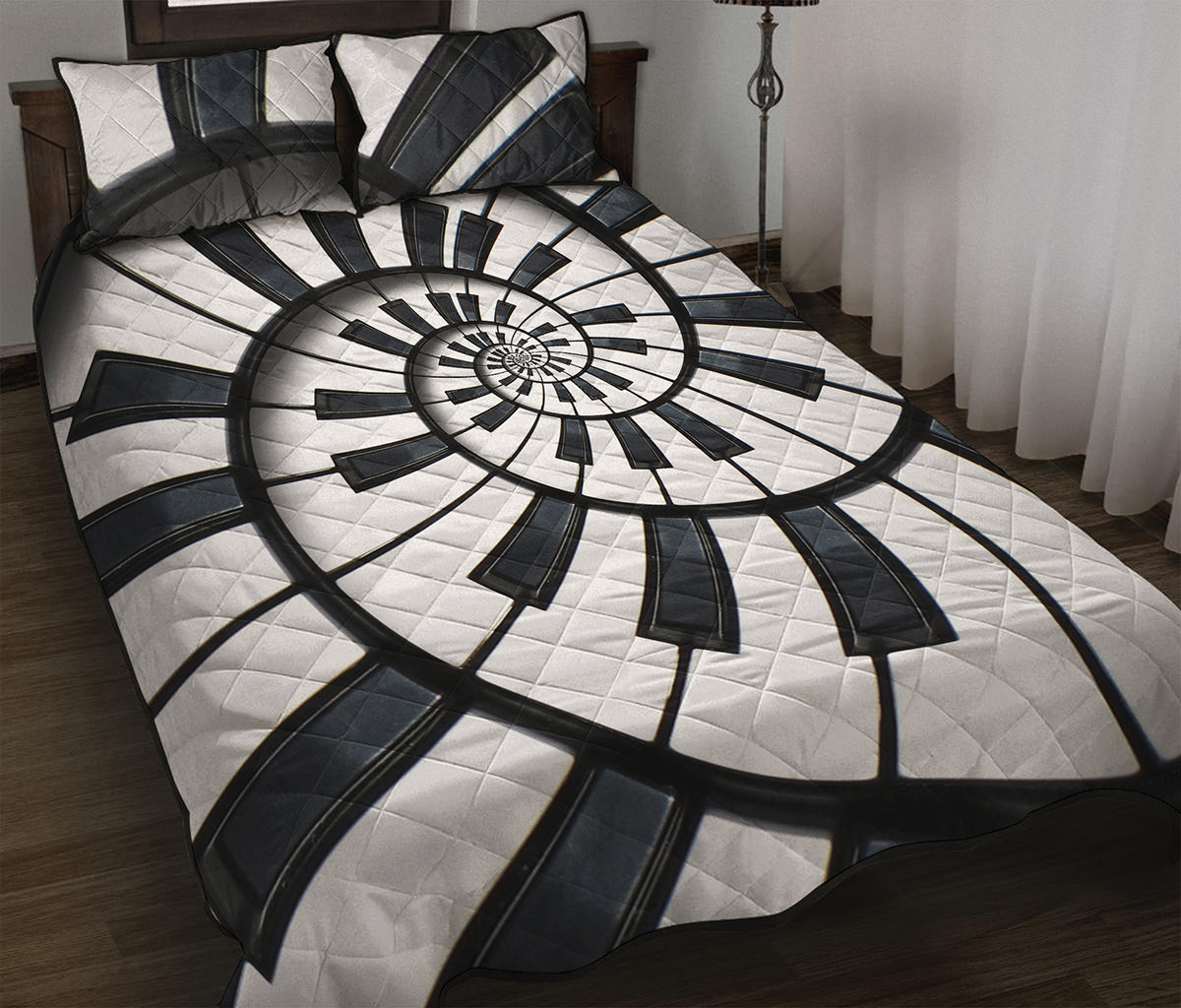 Spiral Piano Keyboard Print Quilt Bed Set