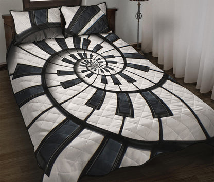 Spiral Piano Keyboard Print Quilt Bed Set