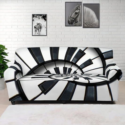 Spiral Piano Keyboard Print Sofa Cover