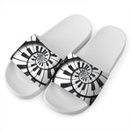 Spiral Piano Keyboard Print White Slide Sandals