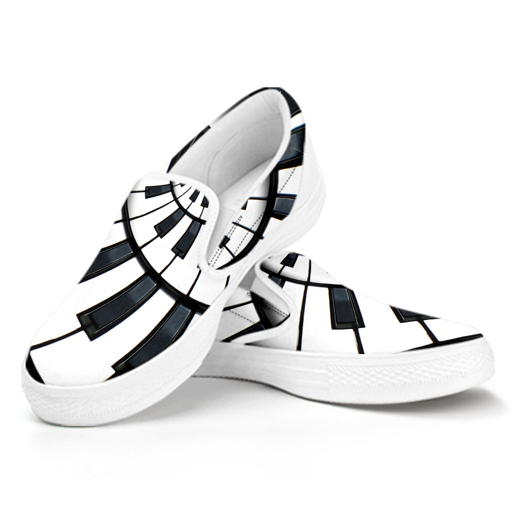 Spiral Piano Keyboard Print White Slip On Shoes