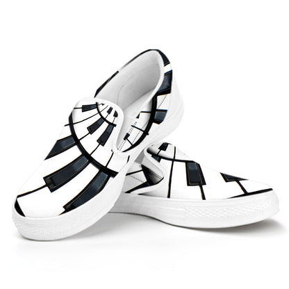 Spiral Piano Keyboard Print White Slip On Shoes